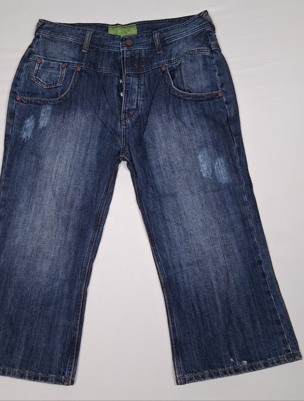 Meezan Art couture Dark Surface Wash Capri Jeans Womens 34×20 Wide Leg Y2k Retro